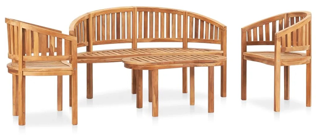 Set salotto da giardino 4 pz design curvo in massello di teak