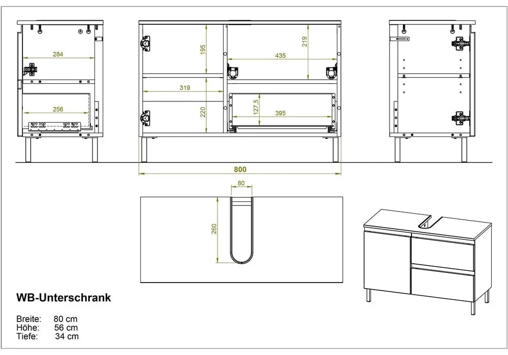 Mobile bianco sotto il lavabo in rovere 80x56 cm Torrance - Germania