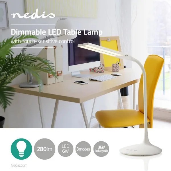 Nedis LTLG3M1WT4 - Lampada da tavolo LED dimmerabile 6W/5V 2200mAh bianca