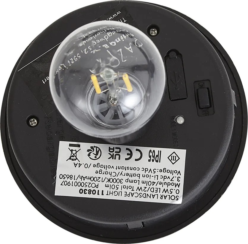 Dissuasore da esterno moderno nero con vetro scanalato con LED solare IP65 - Ribble Mushroom