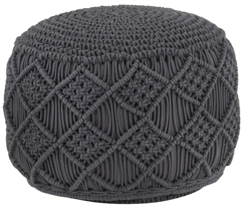 Pouf Lavorato A Mano Macramé Antracite 45x30 Cm İn Cotone /