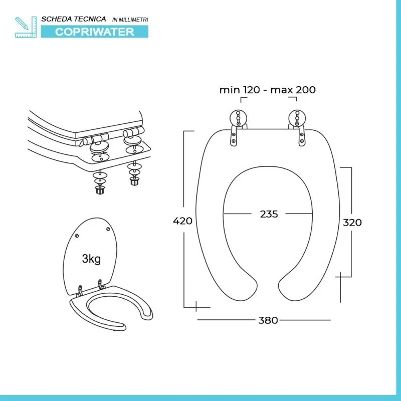 Copriwater per disabili e anziani con apertura frontale in legno mdf bianco