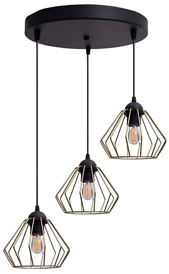 Lampadario a sospensione con filo CEED GOLD 3xE27/60W/230V diametro 45 cm nero/oro