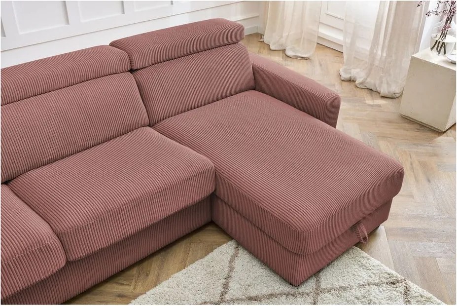 Divano angolare rosa allungabile (con composizione variabile) con rivestimento in velluto a coste Monaco – Bobochic Paris