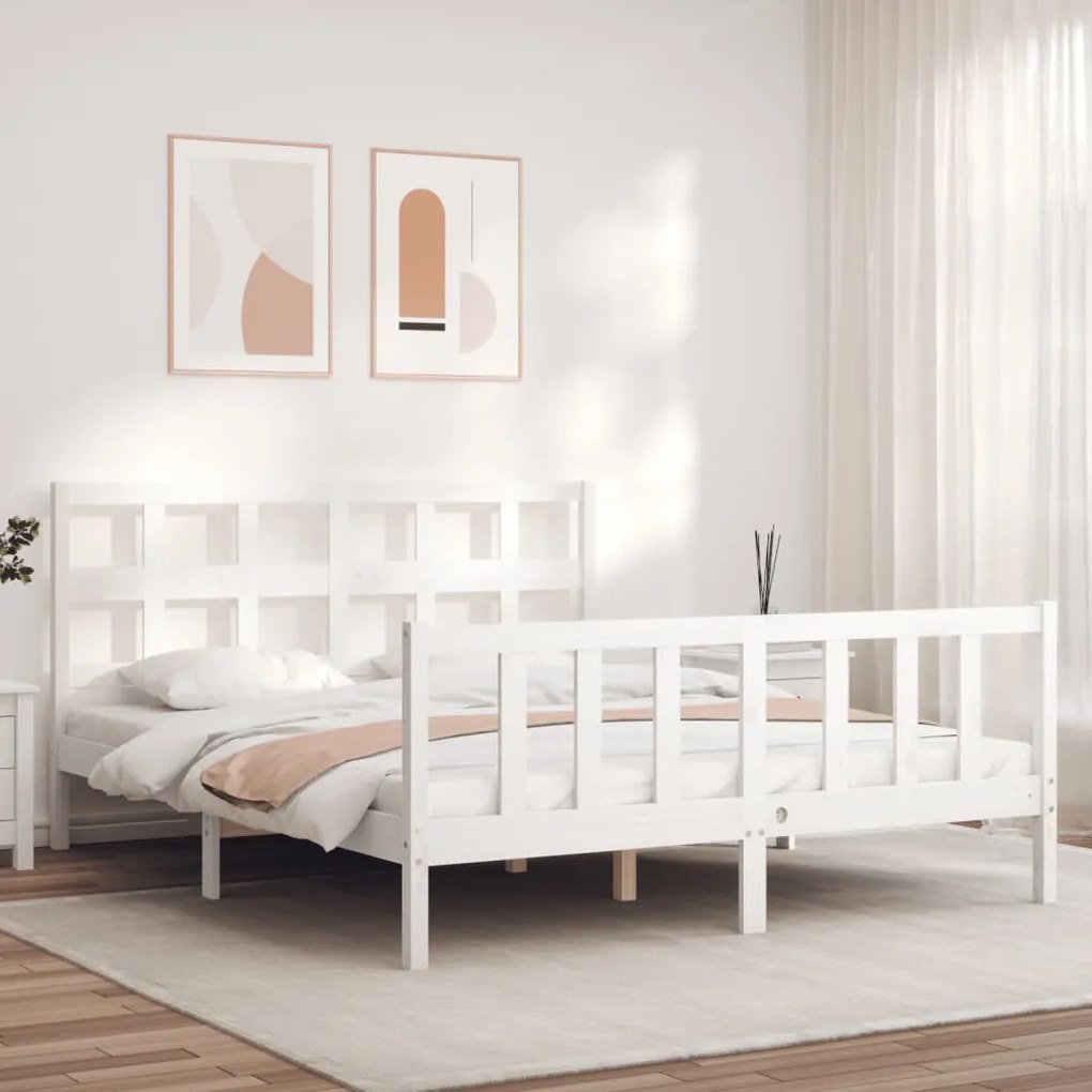 Giroletto Senza Materasso Bianco 160x200 Cm Legno Massello Pino /