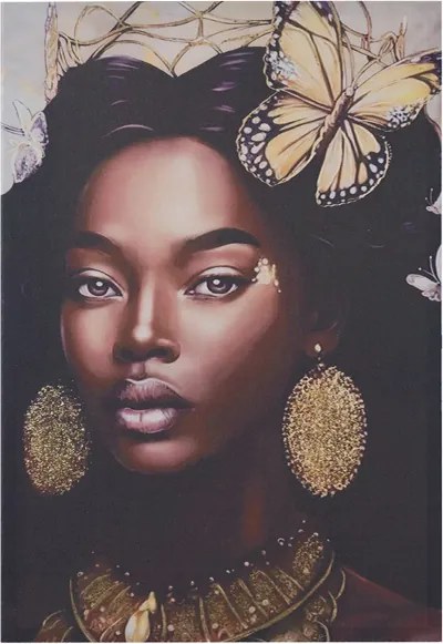 Quadro moderno verticale su tela 60x90 cm con ritratto donna africana