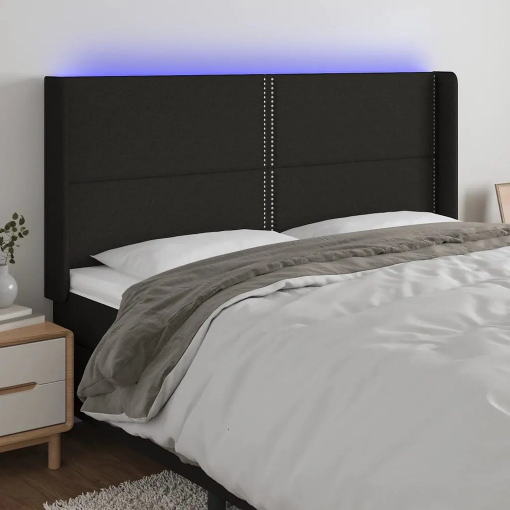Testiera A Led Nera 183x16x118/128 Cm İn Tessuto /