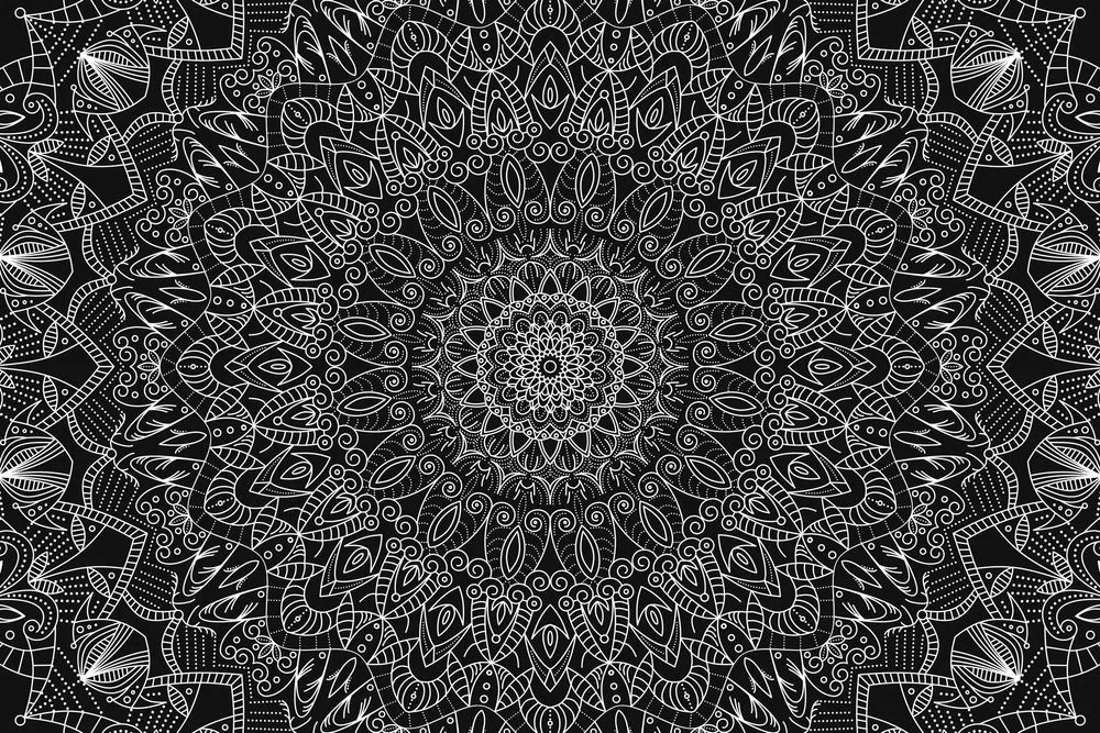 Quadro su tela – Mandala decorativa dettagliata in bianco e nero