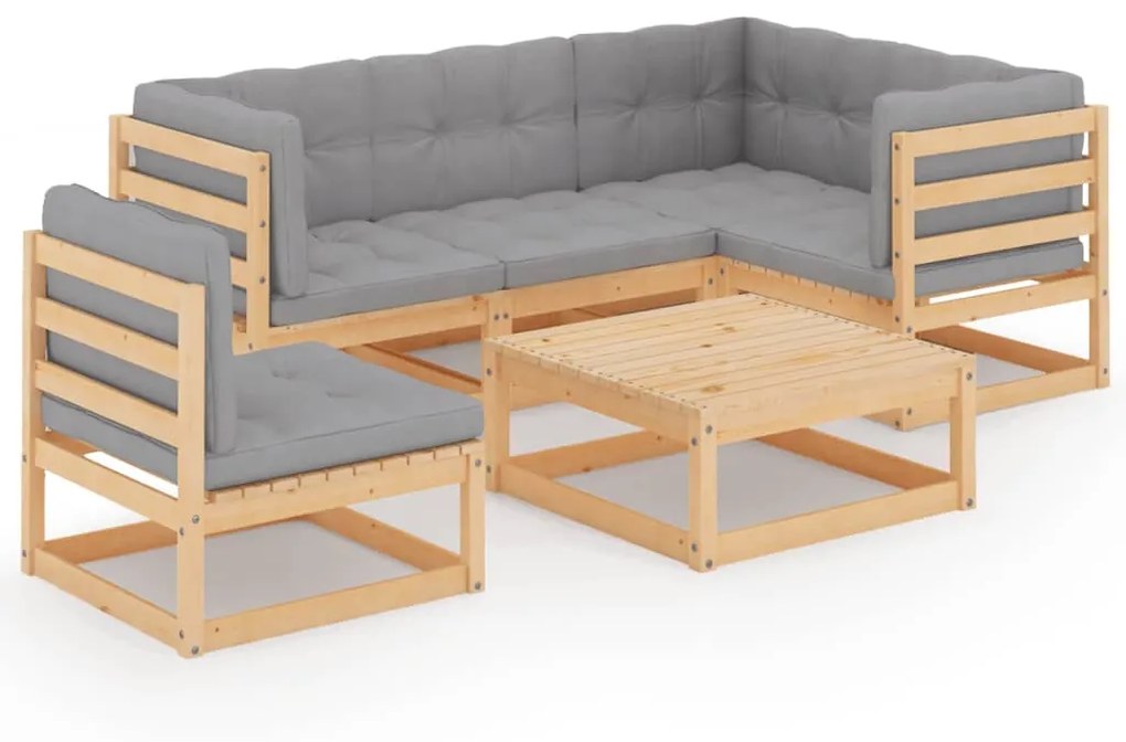 Set divani da giardino 6 pz con cuscini legno massello di pino