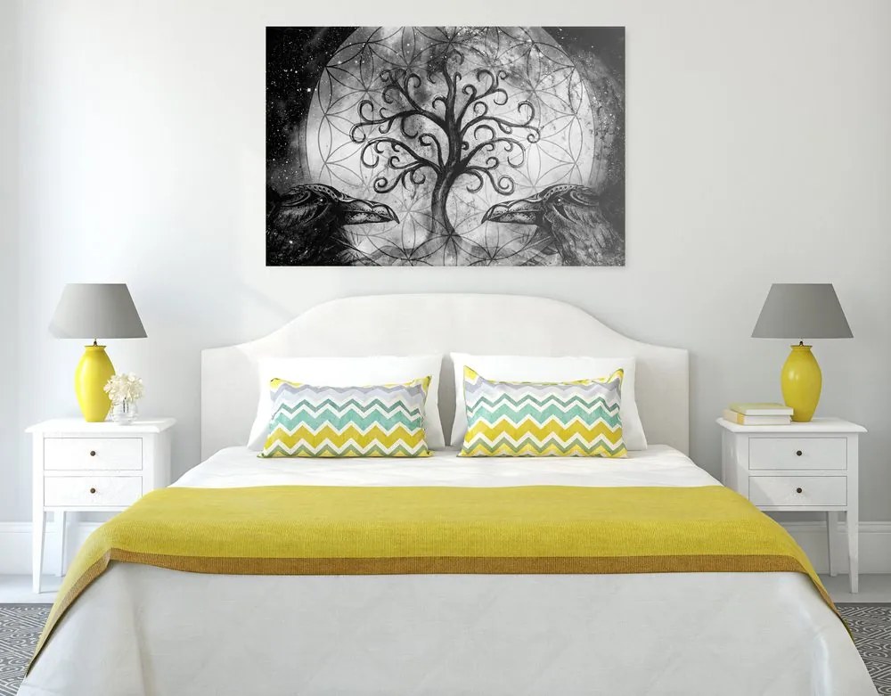 Stampa su tela – Albero della vita magico in bianco e nero