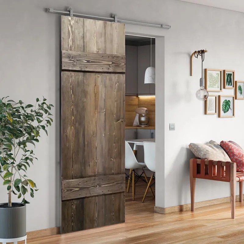 Porta scorrevole Barn Ebano in alluminio marrone, L 96 x H 215 cm, con binario Loft Reversibile