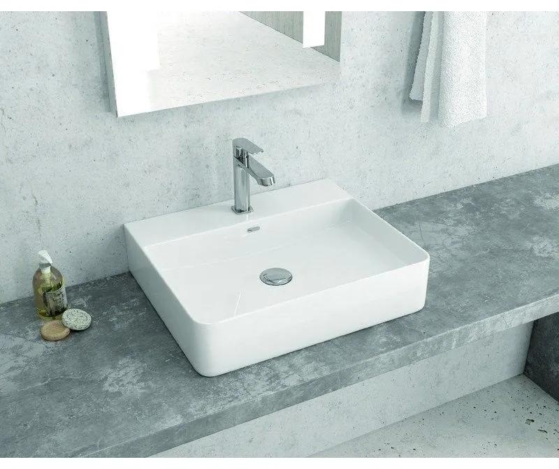Kamalu - lavabo bagno da appoggio 50cm ceramica bianco lucido litos-0006