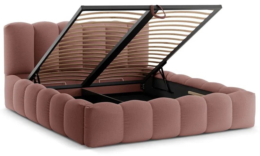 Letto matrimoniale imbottito rosa con contenitore con rete inclusa 160x200 cm Lupine – Micadoni