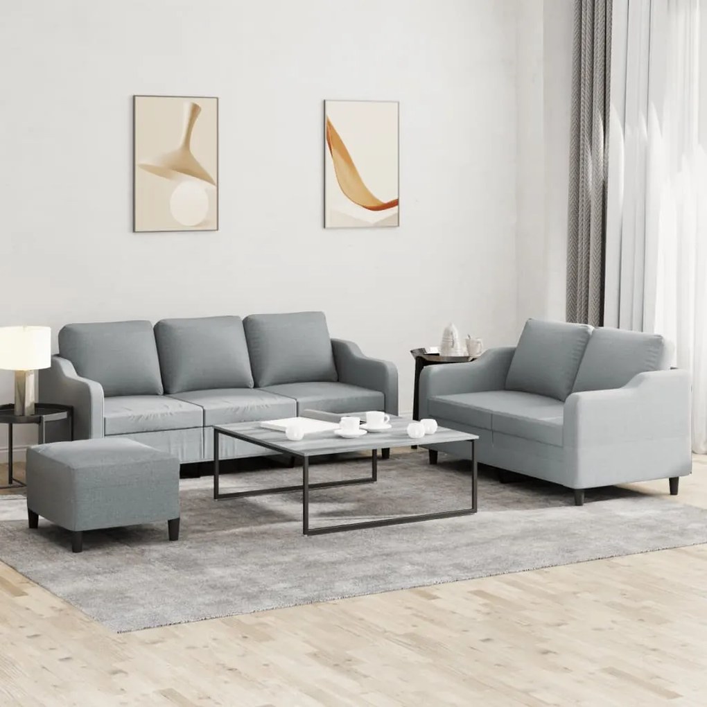 Set Di Divani 3 Pz Con Cuscini Grigio Chiaro İn Tessuto /