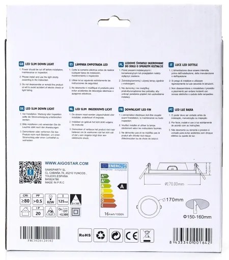 Aigostar - Lampada LED da incasso ULTRATHIN LED/16W/230V 6000K bianco