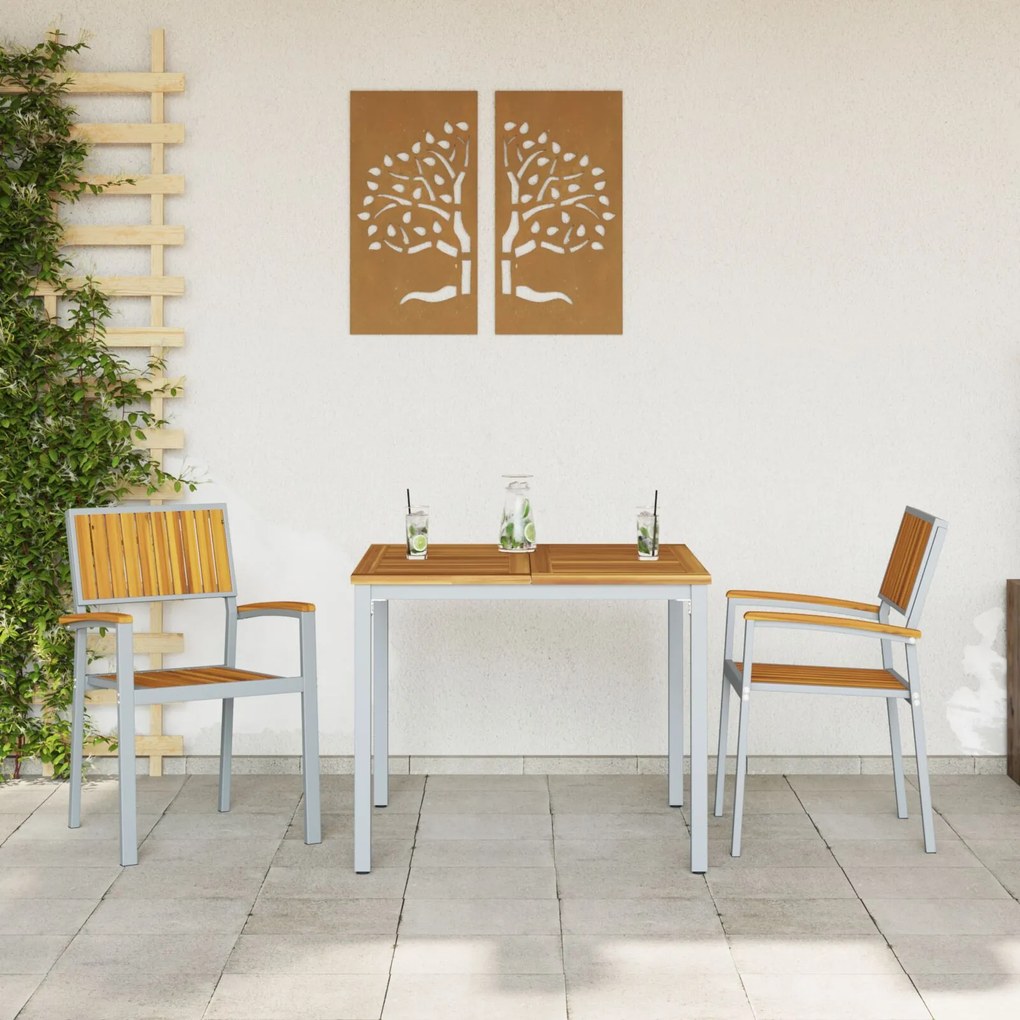 Set da pranzo giardino set 3 pezzi grigio, legno metallo, legno