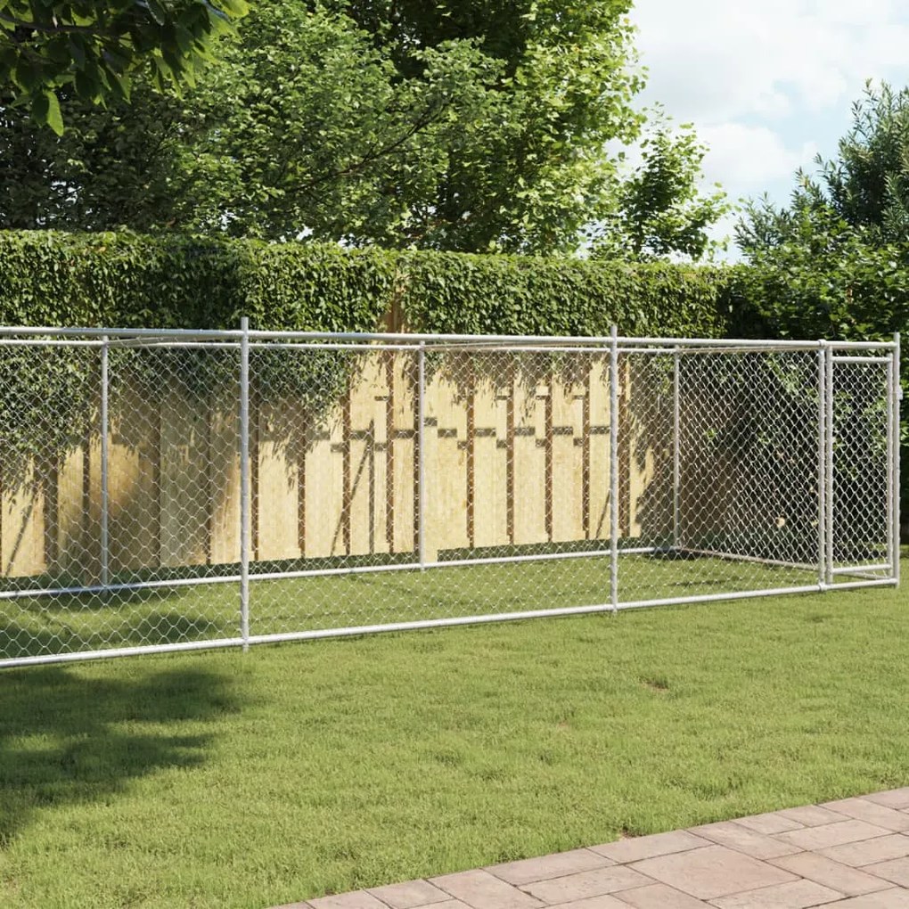 Gabbia Per Cani Con Porta Grigia 8x2x1,5 M İn Acciaio Zincato /