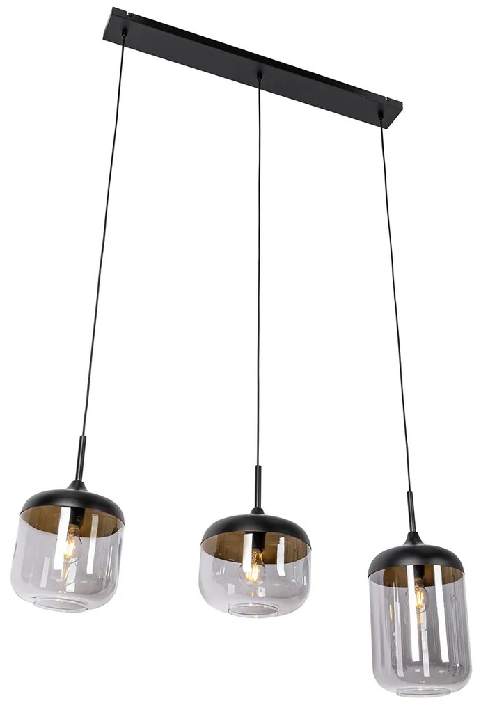 Lampada a sospensione di design nera con vetro oro e fumé 3 luci - Kyan