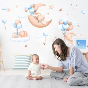 Carta adesiva per pareti - Coniglietti tra le nuvole per ragazzi | Inspio