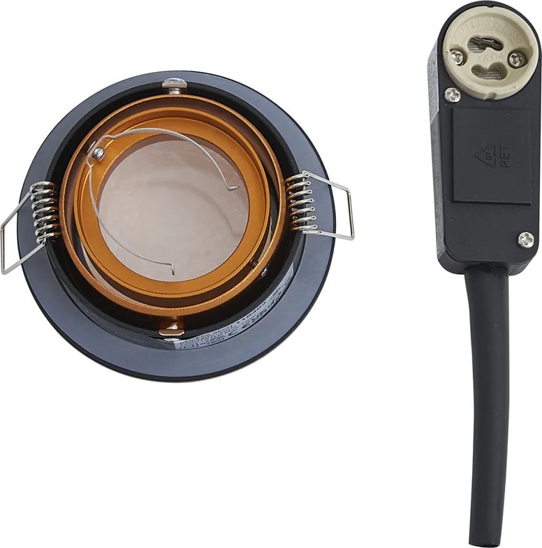 Faretto da incasso moderno nero con oro orientabile e inclinabile IP44 - Chuck