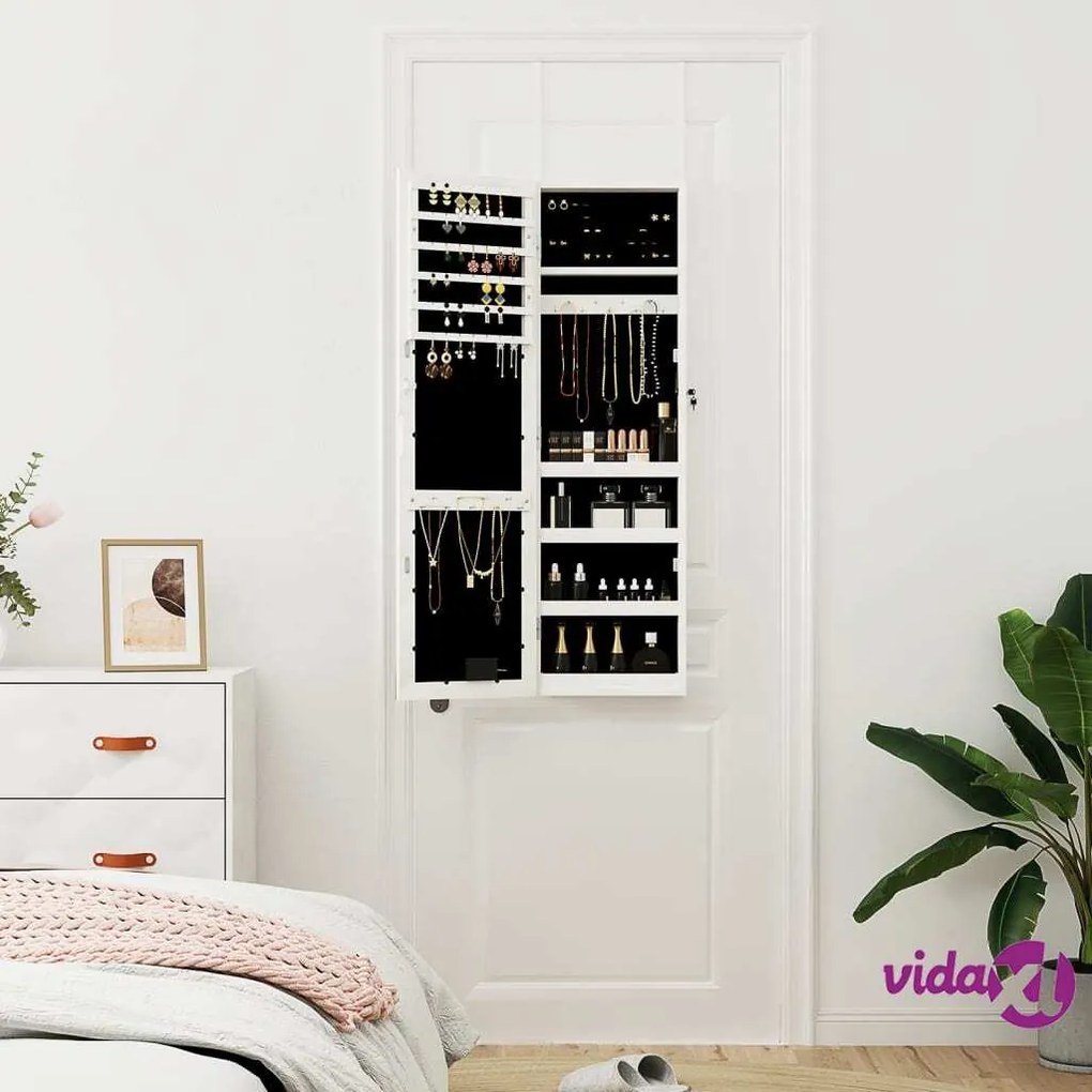 vidaXL Armadio Portagioie a Specchio con Luci LED a Parete Bianco