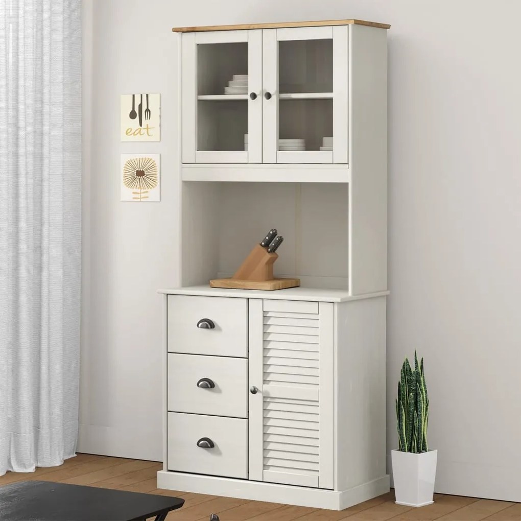 Piano Comò Vıgo Bianco 78x30x100 Cm İn Legno Massello Di Pino /