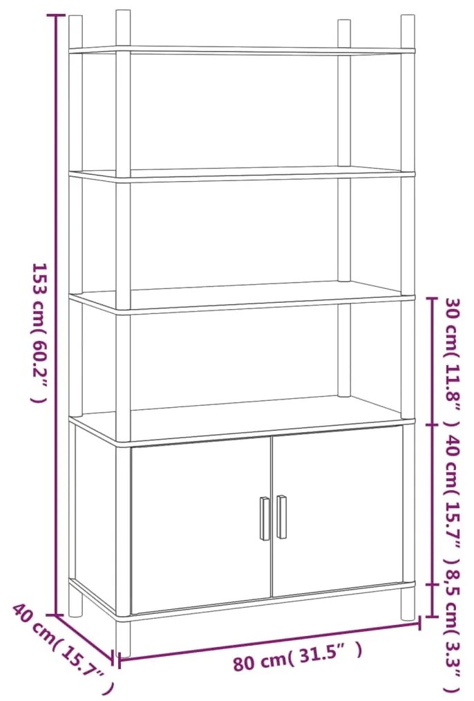 Credenza Nera 80x40x153 in Legno Multistrato