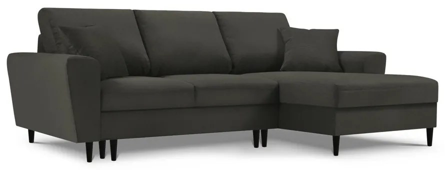 Divano angolare nero allungabile e con contenitore (con penisola a destra/con chaise lounge) con rivestimento in velluto a coste Kyoto – Cosmopolitan Design