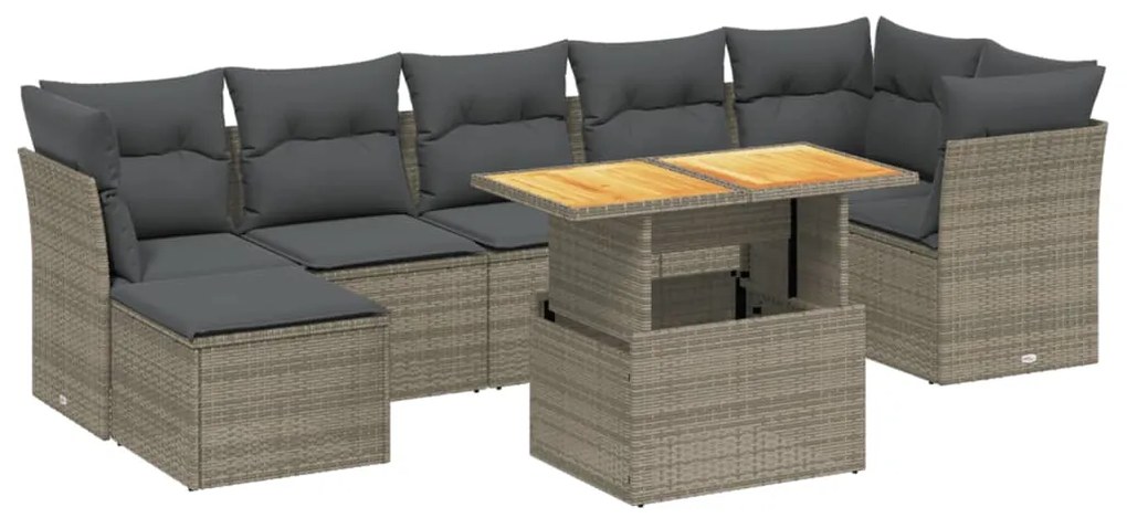 Set divano da giardino 8 pz con cuscini grigio in polyrattan