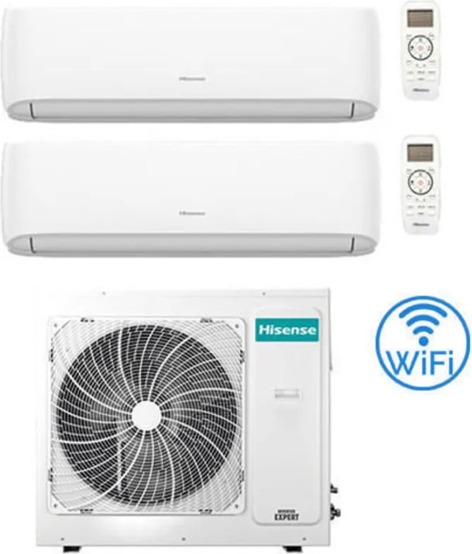 Climatizzatore Condizionatore Hisense Hi Comfort Wifi R32 Dual Split Inverter 9000 + 9000 BTU con U.E. 3AMW52U4RJC Classe A++/A+