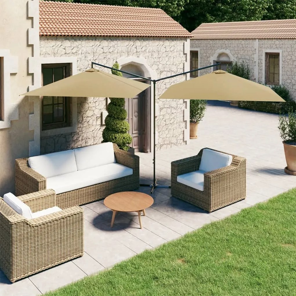 Ombrellone Doppio Con Palo İn Acciaio Tortora 600x300 Cm /