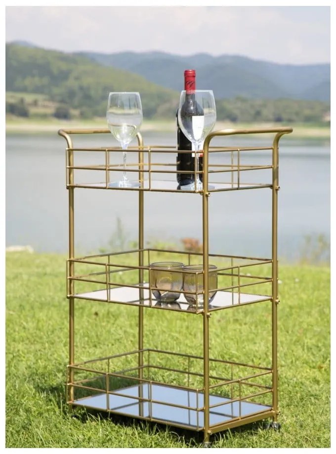 Carrello da portata a 3 piani con design Reo dorato Carrello - Mauro Ferretti