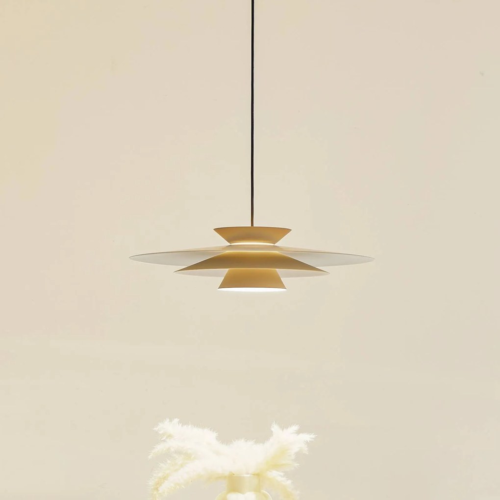 Lampada LED a sospensione Lucande, beige, alluminio, Ø 50 cm Livie dimmerabile, Crema / Ambra, Soggiorno / Sala da pranzo, Moderno