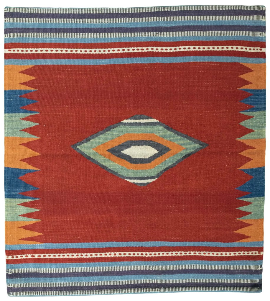 Kilim Tappeto 110x120 Rosso (Iran) Tessuto A Mano