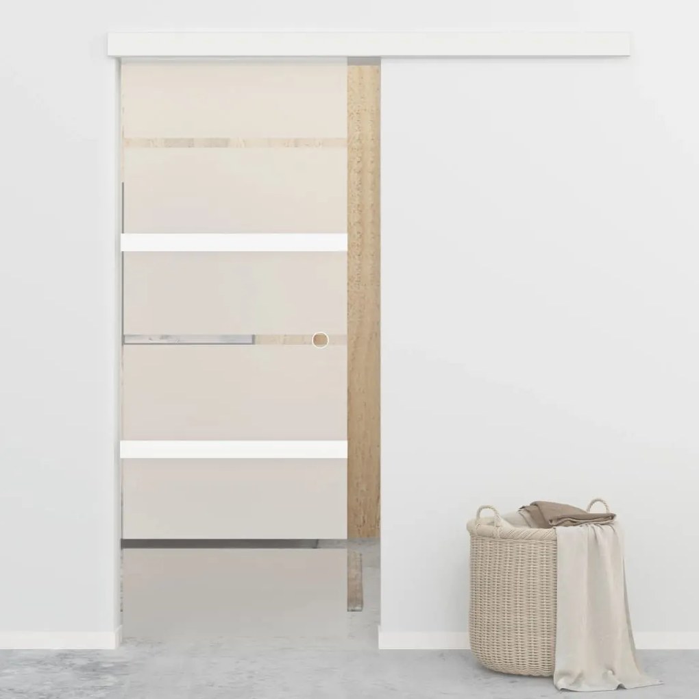 Porta Scorrevole İn Vetro Esg E Alluminio 76x212 Cm Argento /