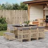 Set da Pranzo da Giardino 11 pz con Cuscini Beige in Polyrattan 3210792