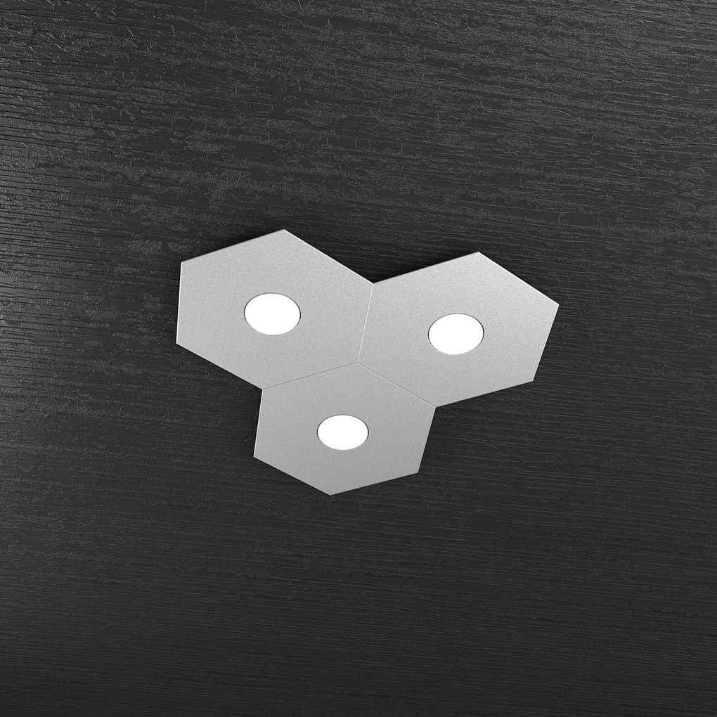 Plafoniera Industrial-Minimal Hexagon Metallo Grigio 3 Luci Led 12X3W