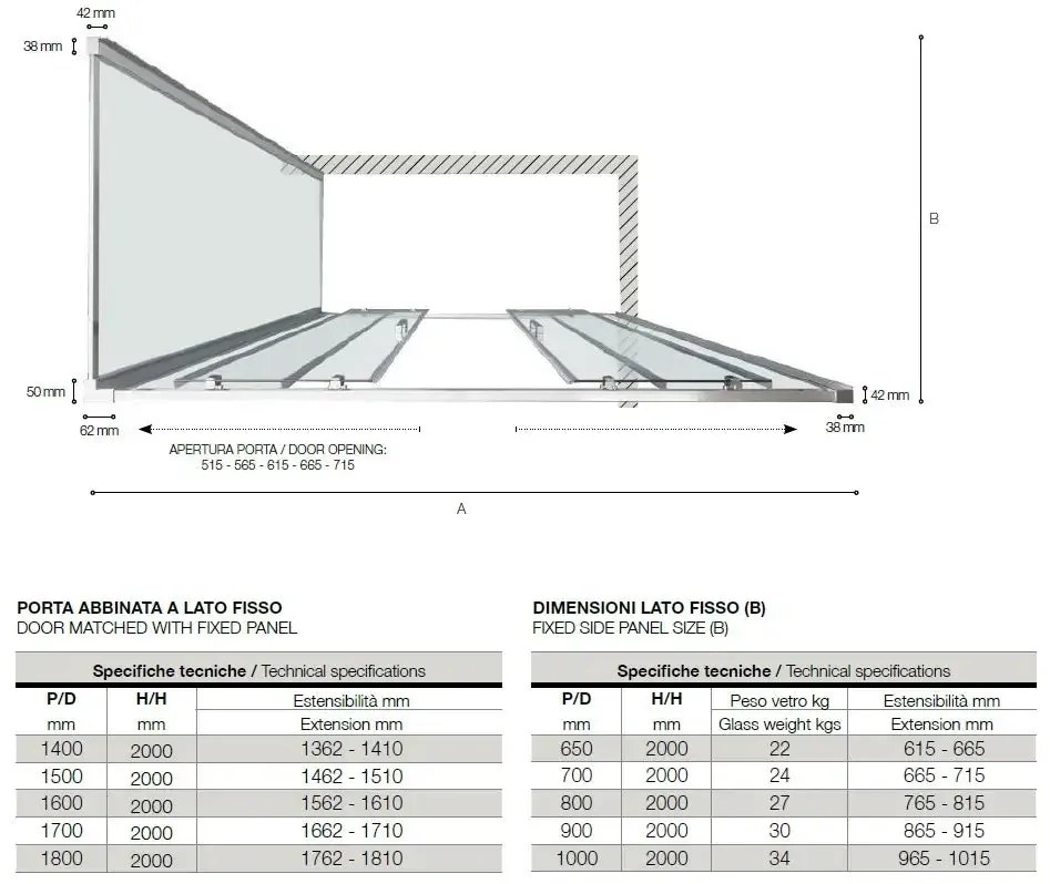 Box Doccia H200 Trasparente Anticalcare Apertura Scorrevole Centrale
