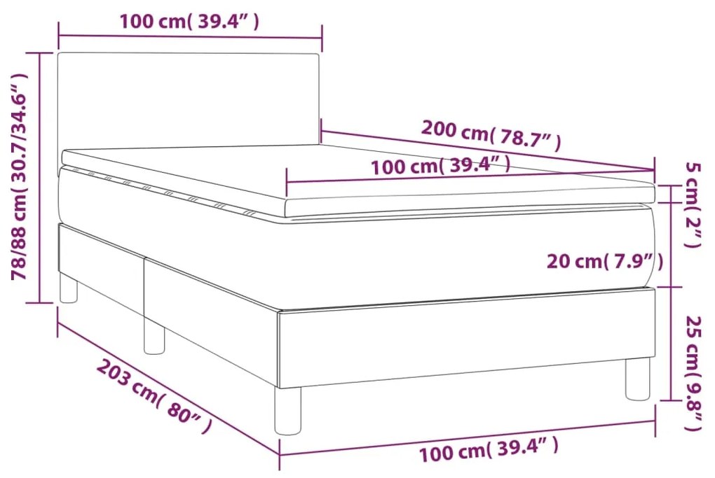 Giroletto a Molle con Materasso Blu Scuro 100x200 cm in Velluto