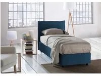 Letto singolo Gemma, Letto contenitore con rivestimento in tessuto, Made in Italy, Apertura frontale, adatto per materasso cm 80x200, Blu