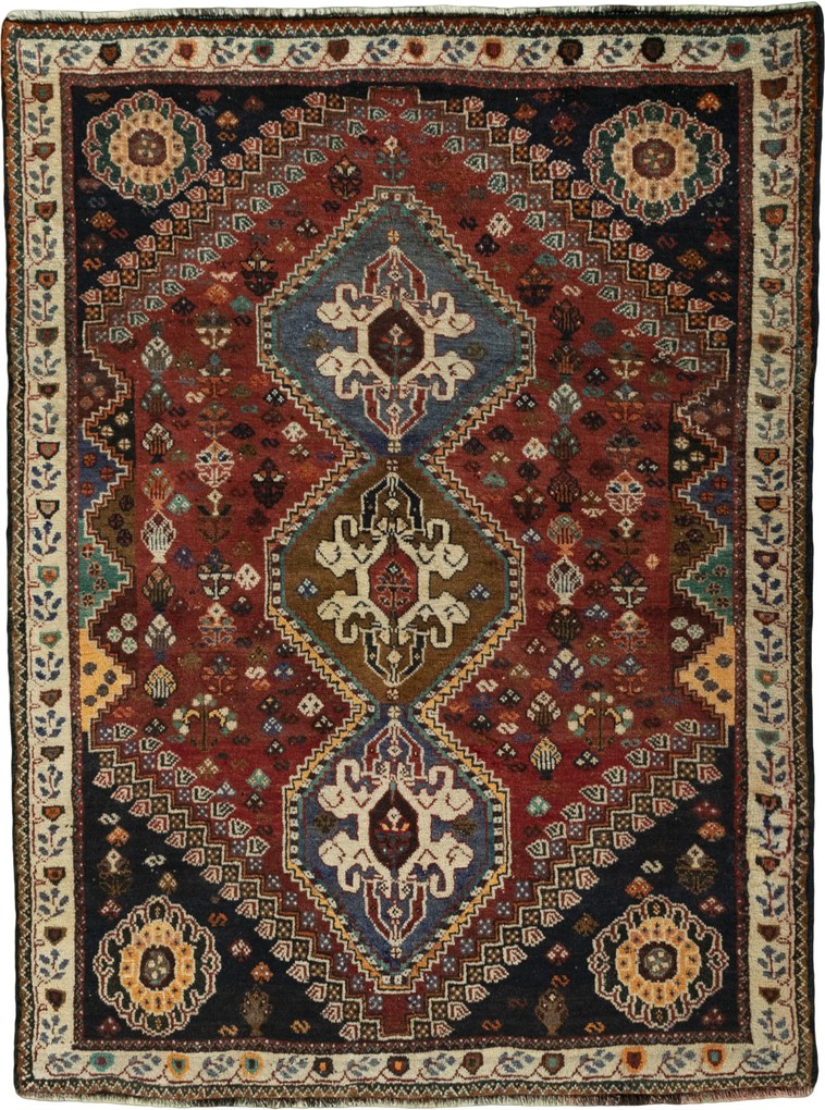 Shiraz Tappeto 160x120 Rosso (Iran) Annodato A Mano
