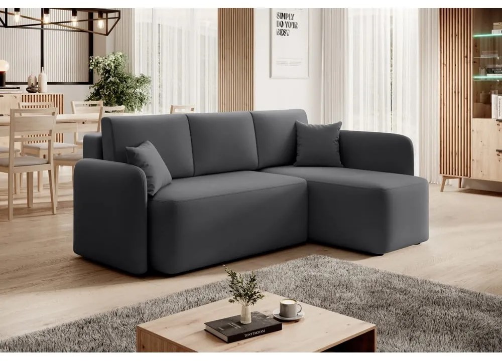 Divano angolare grigio tortora allungabile/con contenitore (con penisola a destra/con chaise lounge) con rivestimento in velluto Hadson – ELTAP