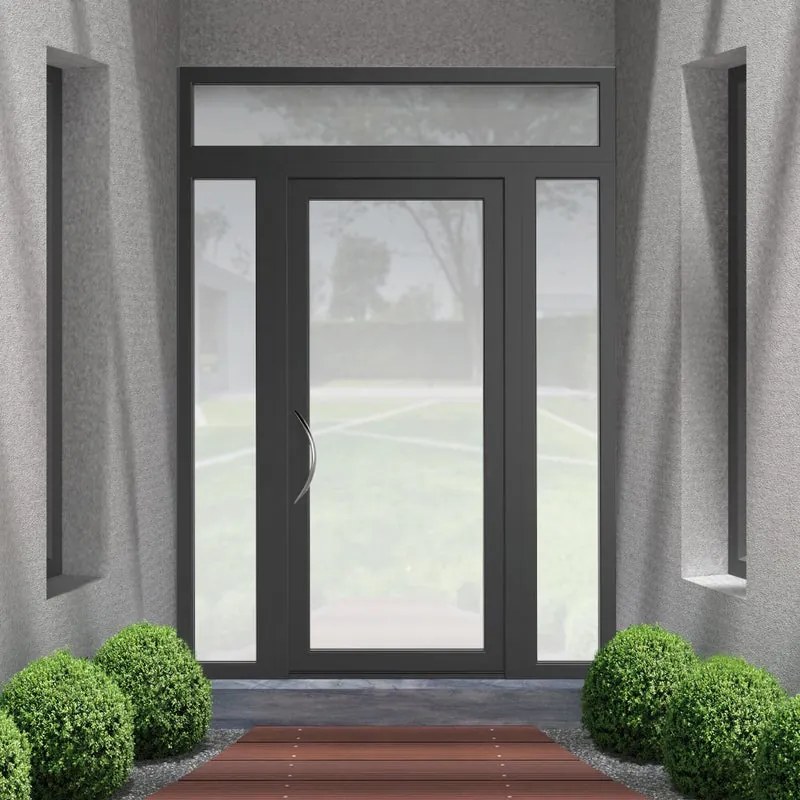 Portoncino d'ingresso Condo23 con vetro L 90 x H 210 cm in alluminio grigio, apertura spingere a destra