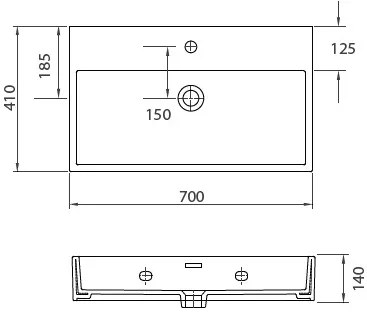 New Line GU3 Lavabo 70x41 Da Appoggio Rettangolare In Porcellana Bianco