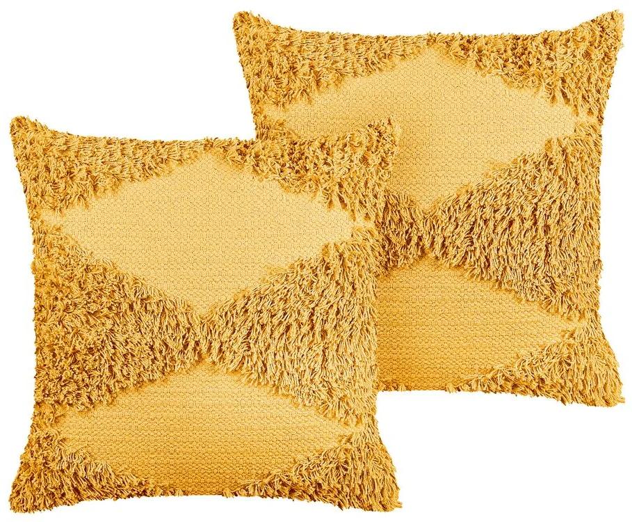 Set di 2 cuscini cotone giallo 45 x 45 cm RHOEO Beliani
