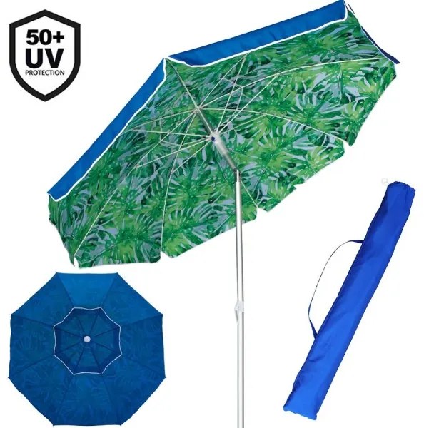 Trade Shop - Ombrellone Mare Spiaggia Giardino Alluminio Grande 200cm Tropical Con Custodia