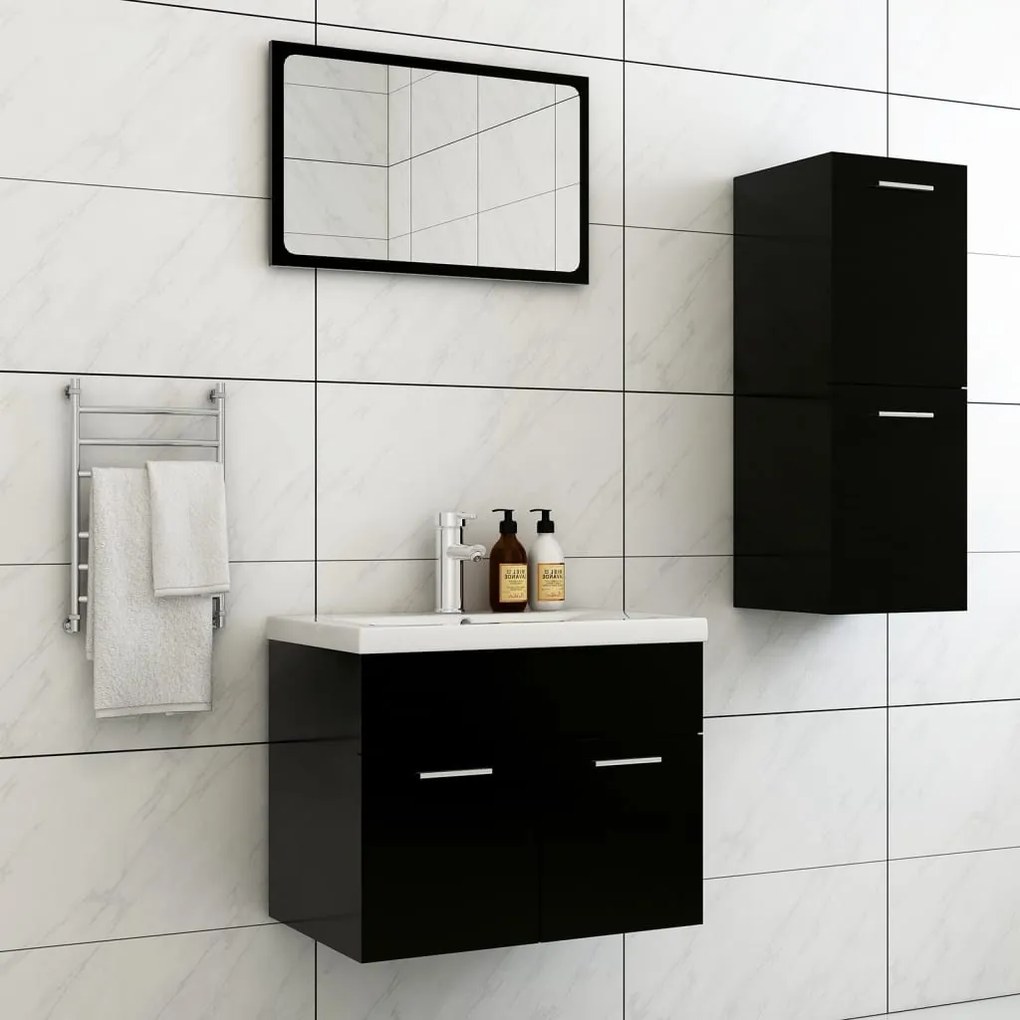 Set Mobili Da Bagno Nero İn Truciolato /