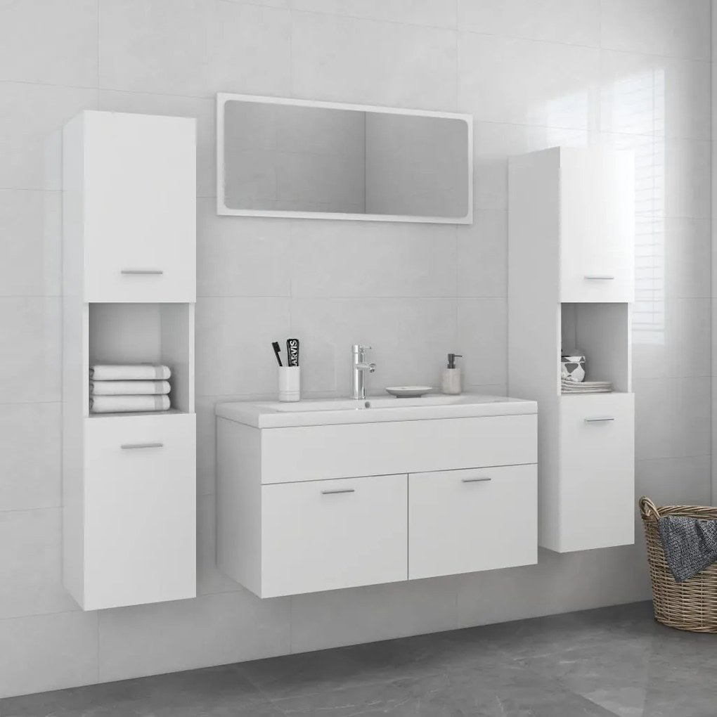 Set Mobili Da Bagno Bianco İn Legno Multistrato /