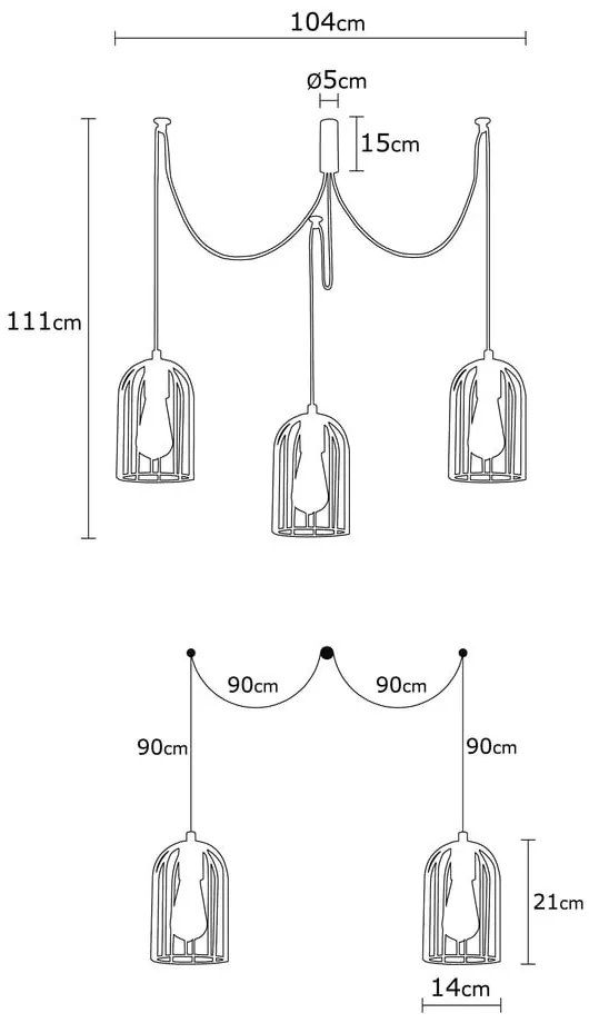 Lampada a sospensione nera per 3 lampadine Pamukkale - Opviq lights