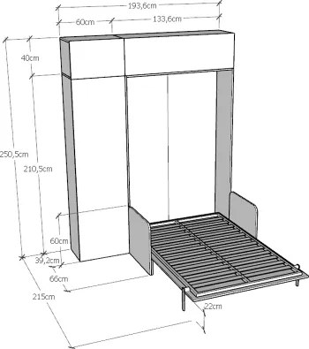 Letto a scomparsa una piazza e mezza 120 cm con mobili Noce KENTARO SOFŔ